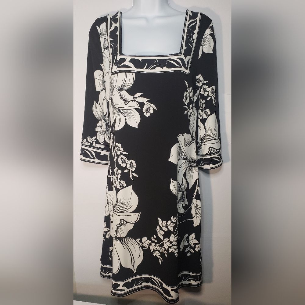 White House Black Market Floral Square Neck Dress Women's Sz S - Picture 2 of 10